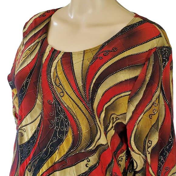 Brittany Black Women's 2X Tunic Top Multicolor Swirl Design Beaded 3/4 Sleeve - Picture 8 of 11